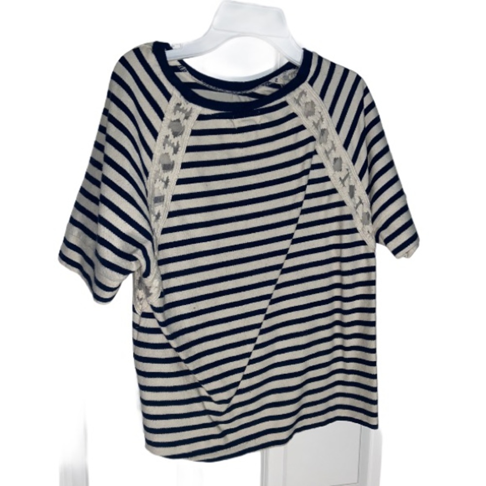 Old Navy Navy Blue and White Striped Top